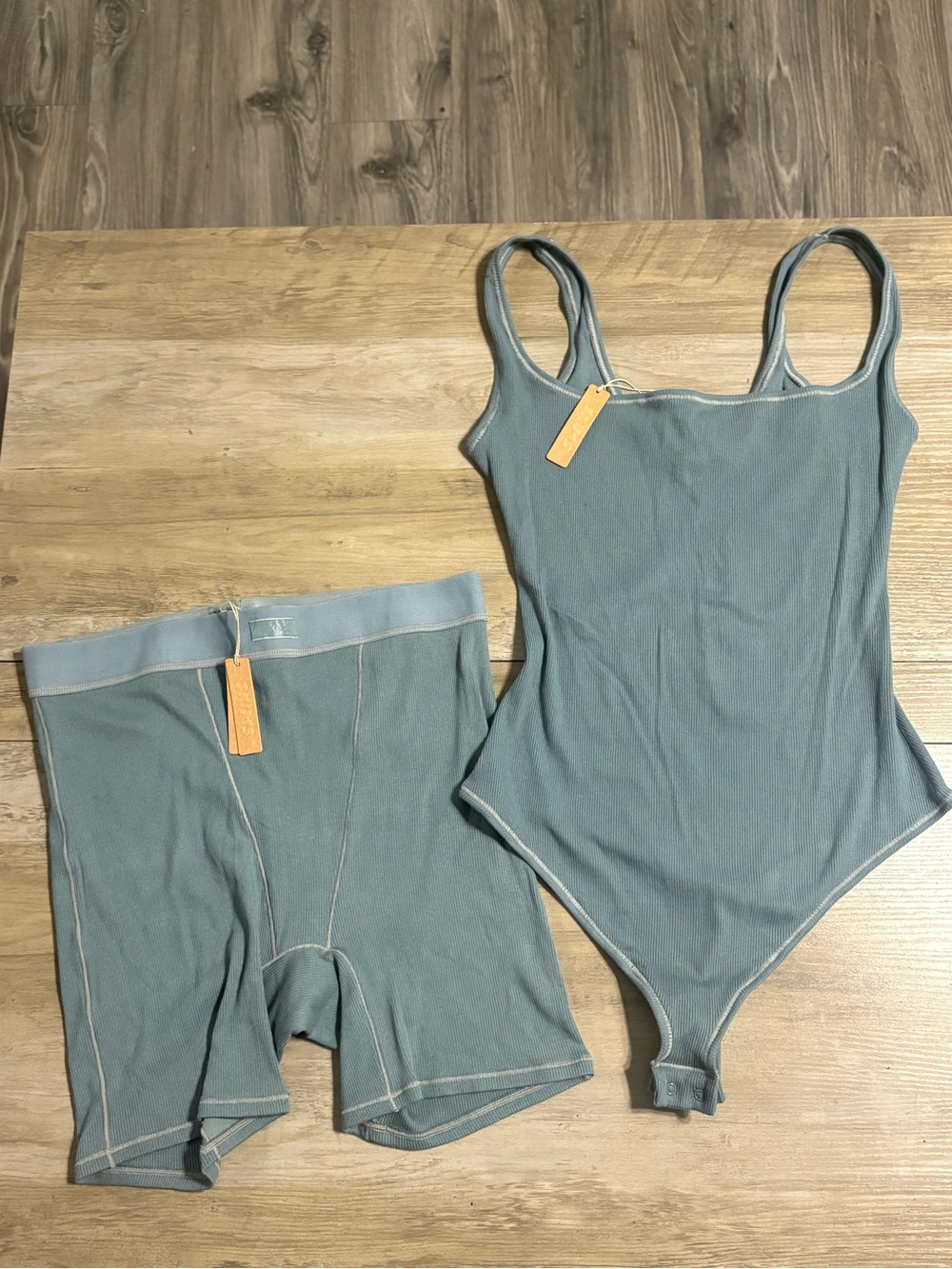 SKIMS Ribbed Scoop Bodysuit & Boxer Set - Sage
